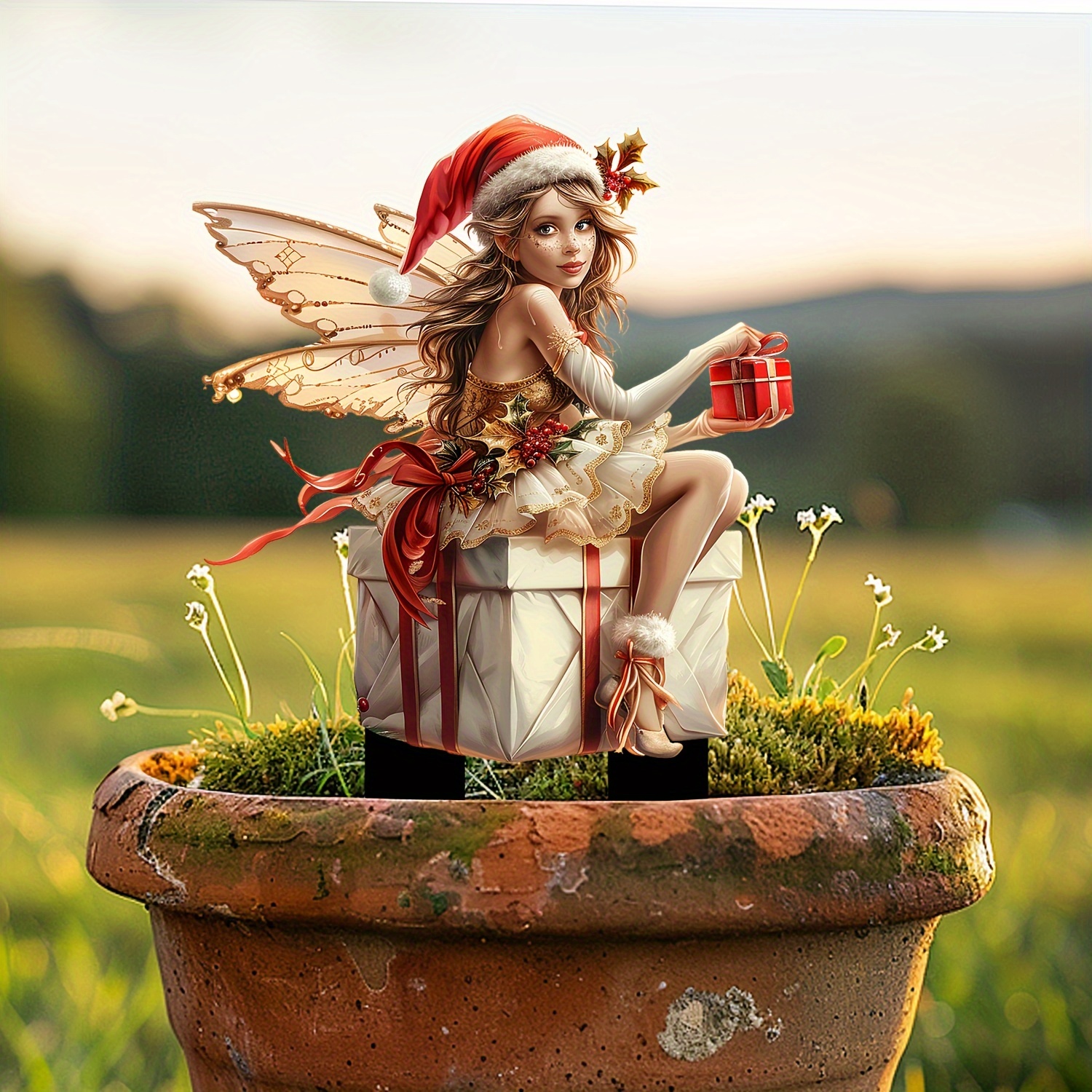 

Boho-chic Elf Garden Stake - Acrylic Christmas Decor, 11.8"x8.2" - Versatile Flower Pot & Landscape Art For Outdoor Enhancement