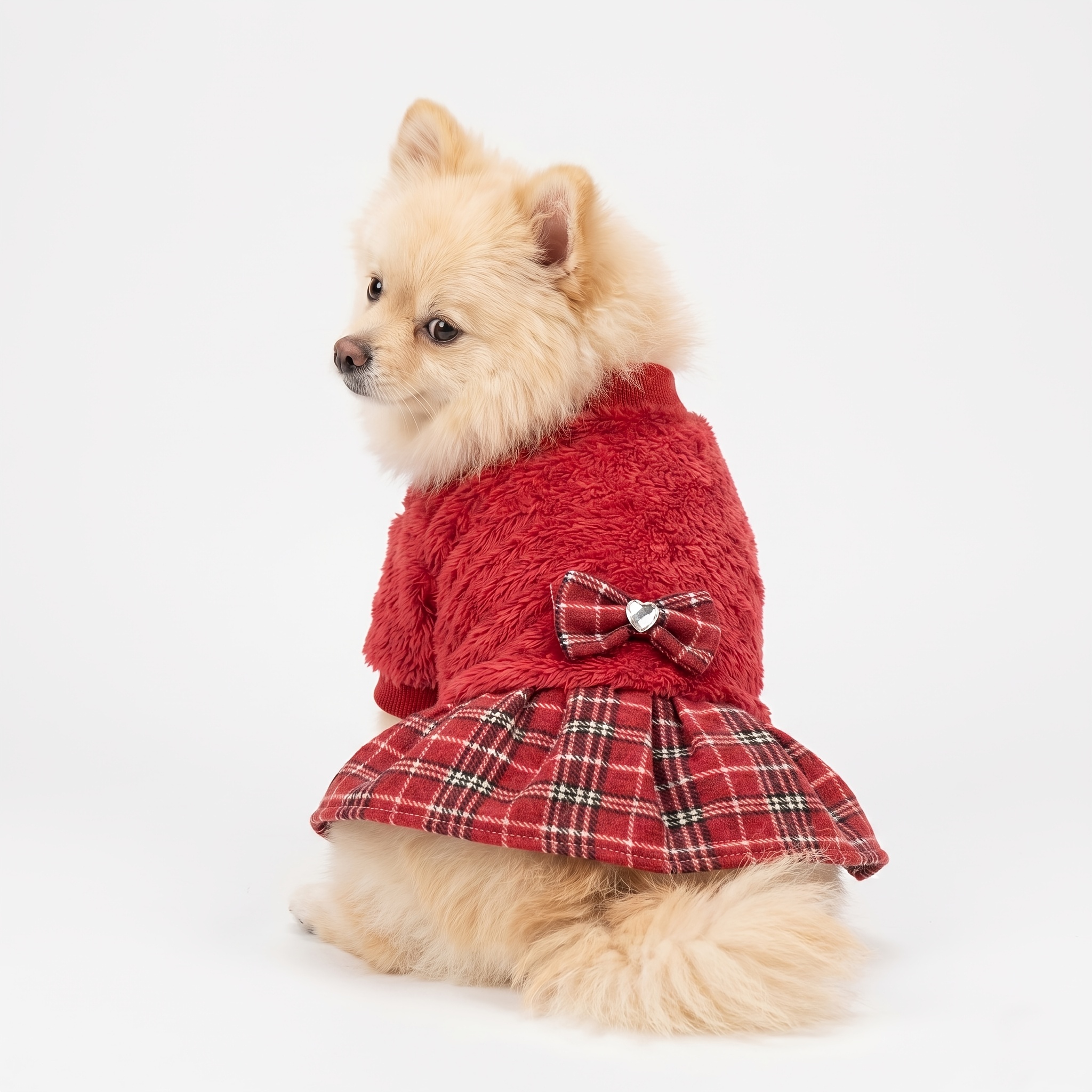 TEMU Dog Christmas Fluffy Sweater Dress For Small Dogs With Bowtie Turtleneck Dog Sweater Dress With Leash Hole Dog Winter Clothes Warm Knitted Puppy