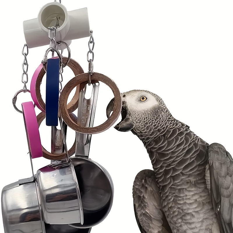 Stainless Steel Interactive Parrot Chew Toy | Steel Hanging Rotating Ring With Puzzle Cup, Suitable For Medium To Large Parrots, Cage Additions
