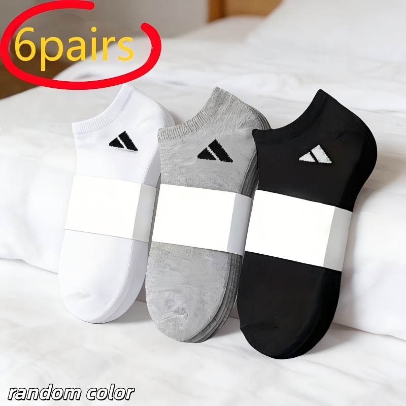 TEMU 3 Pairs/6 Pairs Random Color Unisex Sports Casual Invisible Socks - Easy All-match Solid Short Socks, Black, White, Gray - Moisture-wicking