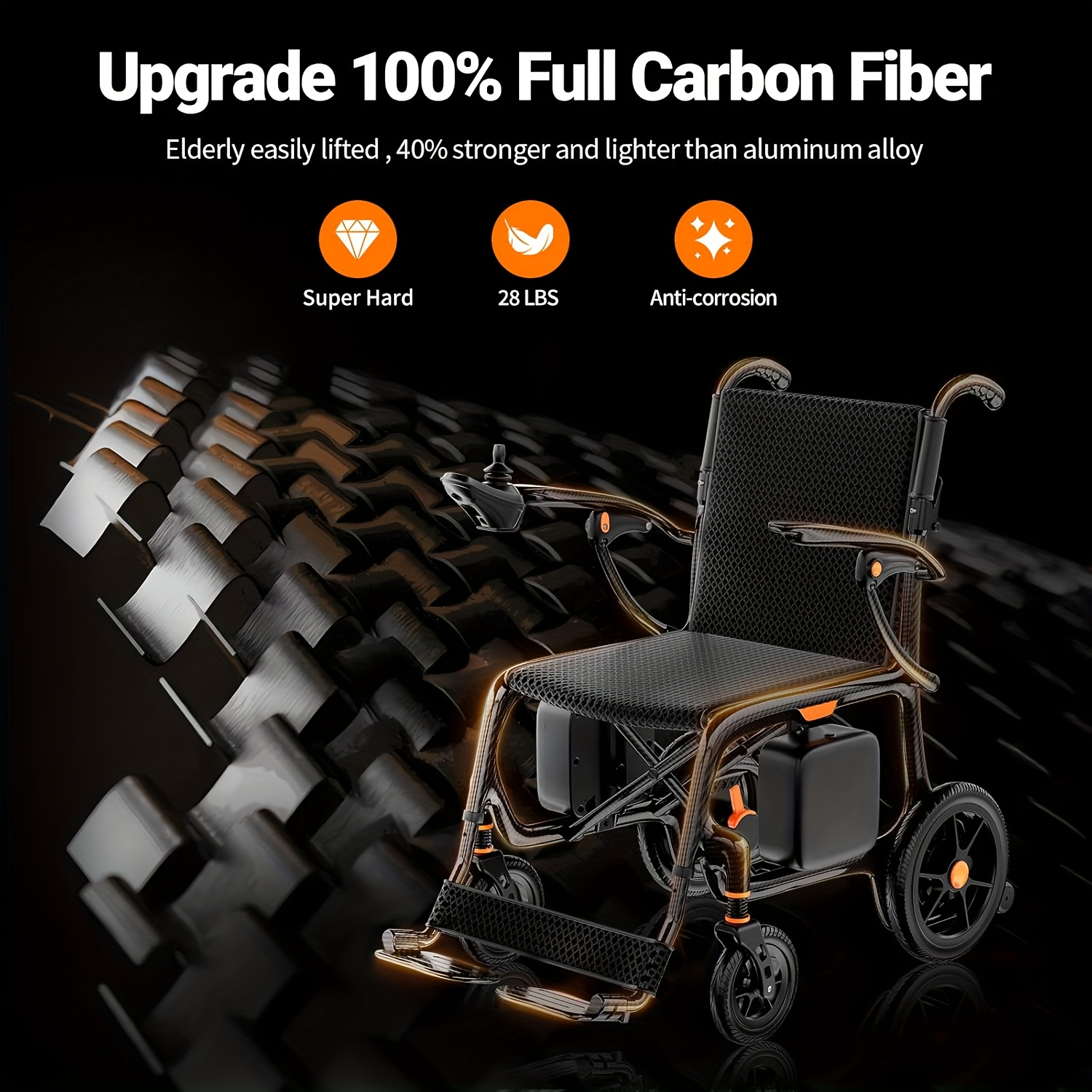 no assembly electric wheelchair 28lbs ultralight foldable 100 carbon fiber with dual lithium batteries for adults   range all terrain   airline regulations Product details 4