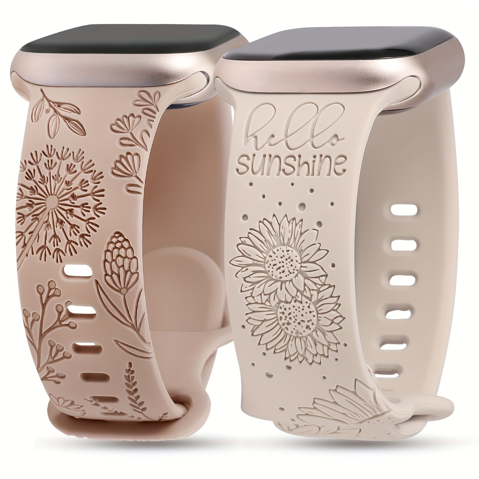 

Floral Engraved Band Compatible With Iwatch Bands 38mm 40mm 41mm 44mm 45mm 42mm 49mm Women, Cute Silicone Sunflower Fancy Summer Strap For Iwatch Series 8/7/6/5/4/3/2/1/se/ultra