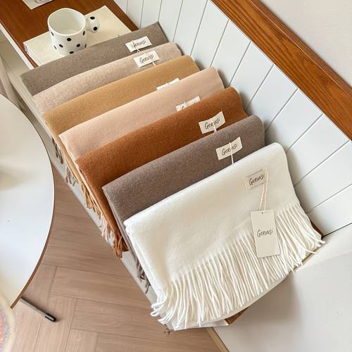 item picture a solid color cashmere unisex heavy duty scarf for men and women in autumn and winter thick soft comfortable warm and versatile proof shawl traveling and parties and as a christmas gift