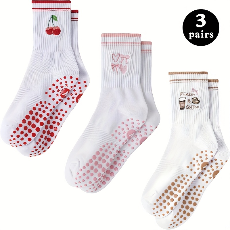 Image of 3 Pairs/women's Mid-calf Yoga Socks - Non-slip Socks, Soft, Comfortable, And Breathable, Suitable For Fitness, Yoga, Pilates, Dance, And Other Sports, Women's Striped Athletic Socks