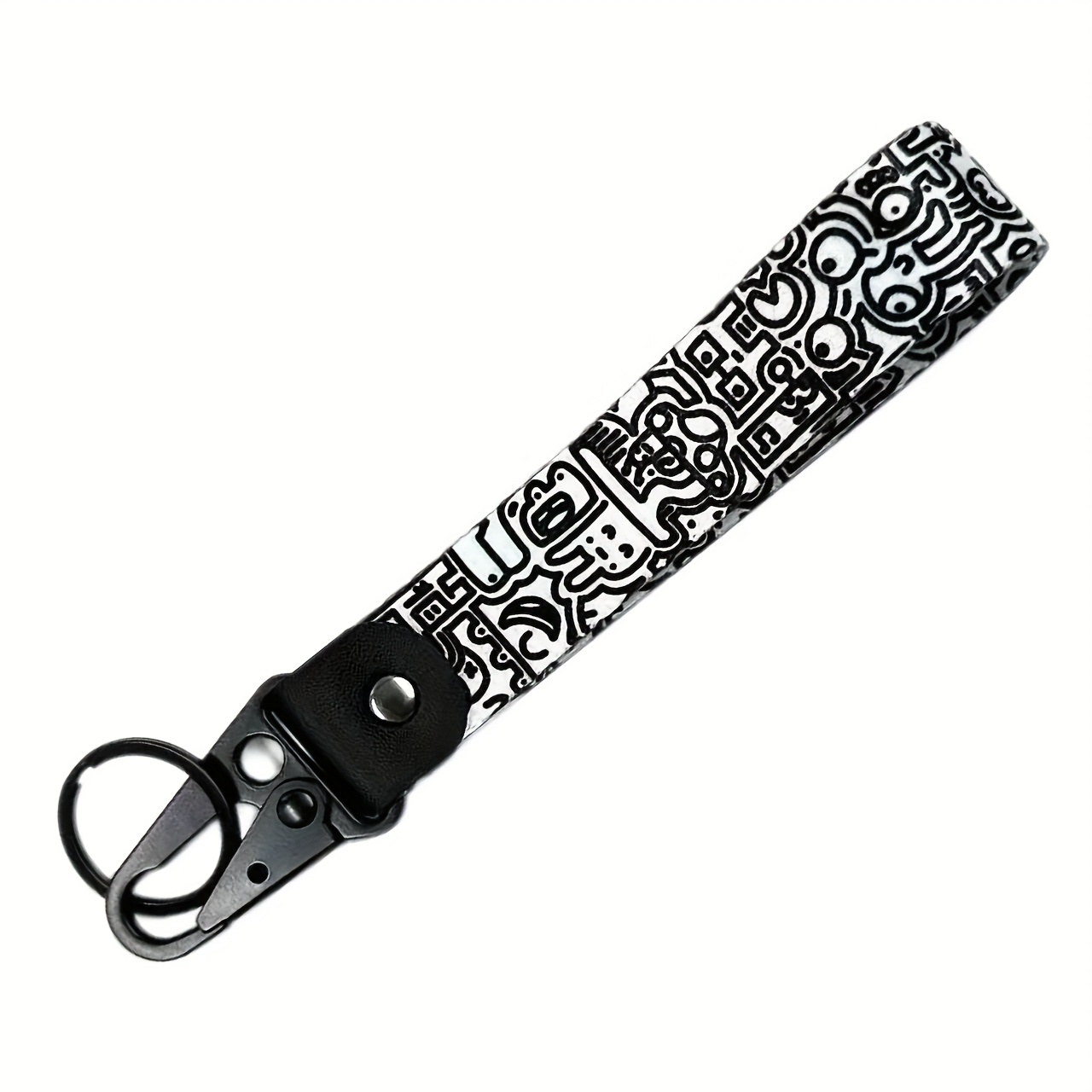 E-shop Schwarz-Weißes lustiges Graffiti Schlüsselband Armband Schlüsselanhänger. Geeignet für Schlüssel, Autoschlüssel, Rucksäcke und Geldbörsen. Ein
