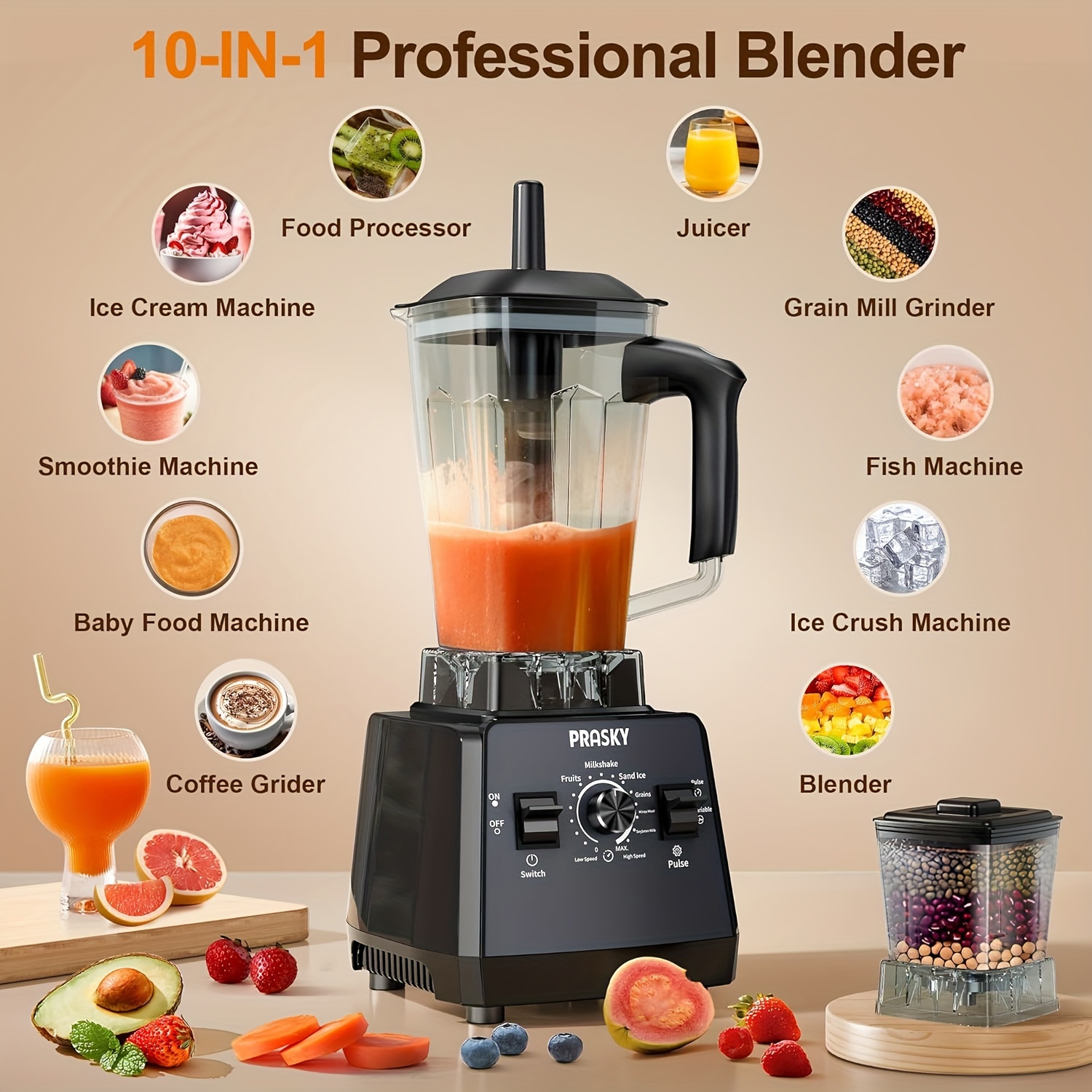 

Professional Blender, Smoothies Blender, Max.2400w/1000w Blender And Grinder Combo 25000rpm Powerful Blenders Kitchen 68oz Bpa Free 2 Containers Countertop Blenders Ice,grinding, Juice, Shake