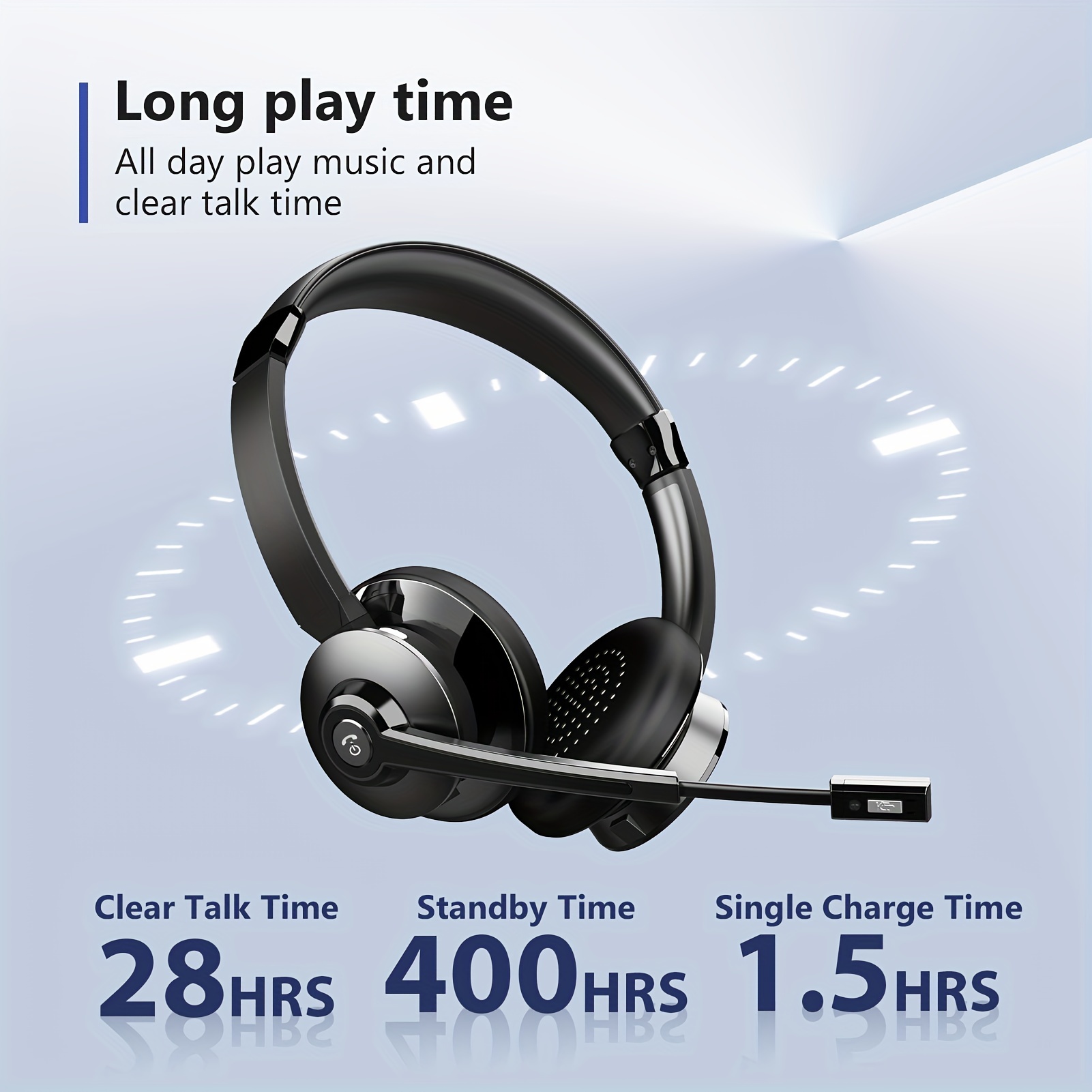 

Wireless Headset With Ai Noise Canceling, Bt Headset With Microphone, V5.0 On Ear Headphone With Usb Dongle & Mute Button Handsfree 26hrs For Pc/laptop/smart Phone
