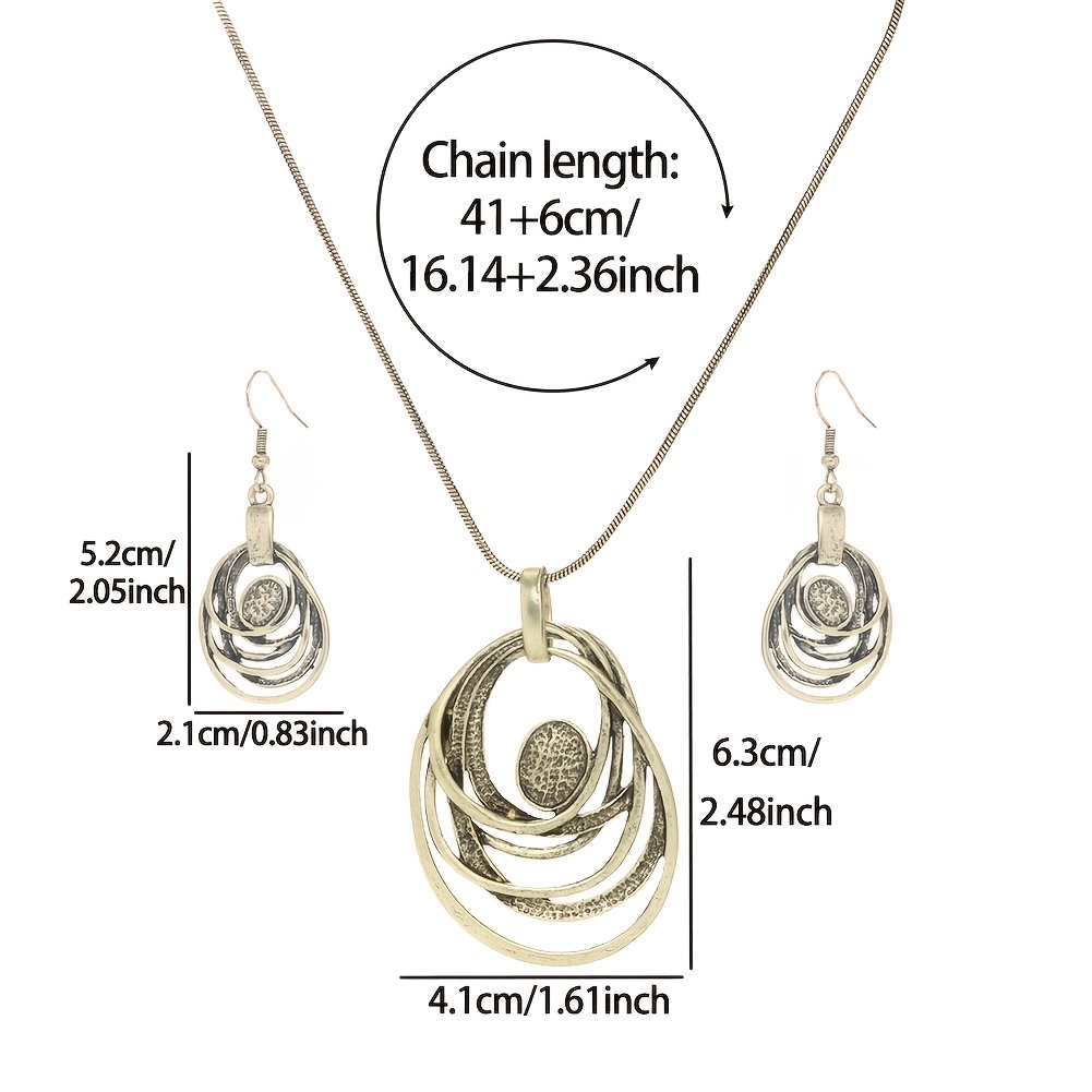 Women's Retro Geometric Necklace and Earring Set, Elegant Gift