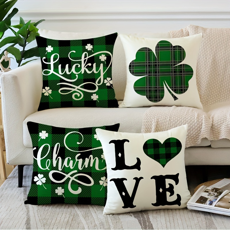 

4pcs 's Day Decor Throw Pillow Cover Green Leaf Pillow Cases Love Decorative For Home Bedroom Sofa Pillowcases 18inxhx18inch No Pillow Insert