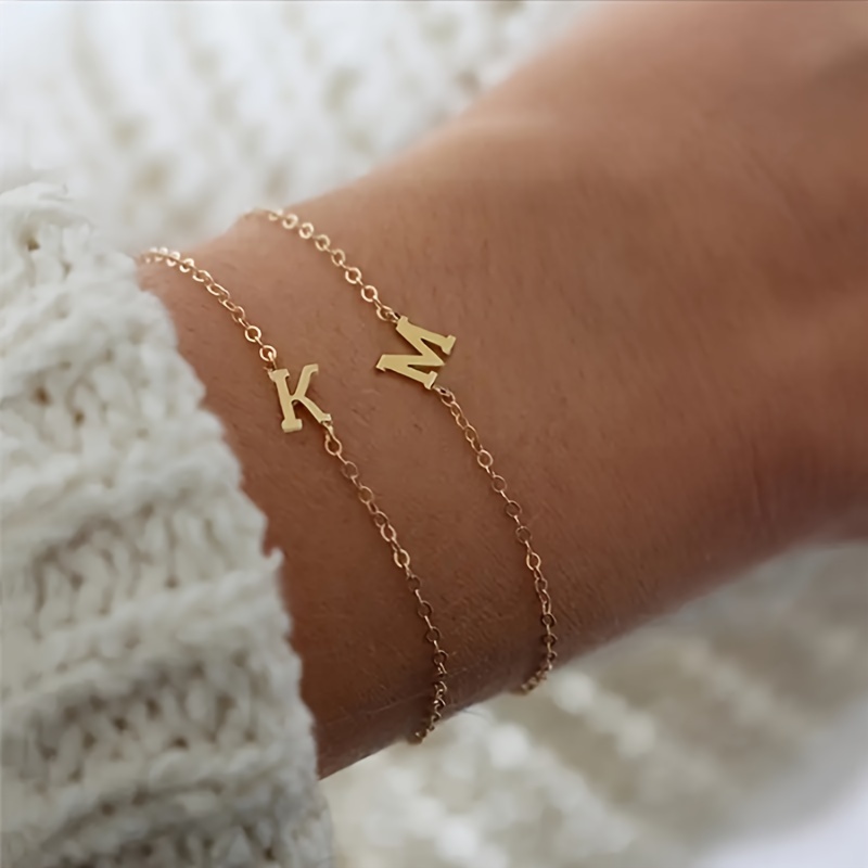 

Classic Fashion Bracelet With Initial Letter Charm, A-z 26 Letters Decor -plated Stainless Steel Bracelet, Holiday, Birthday, Mother's Day Gift, Meaningful Commemorative Gift