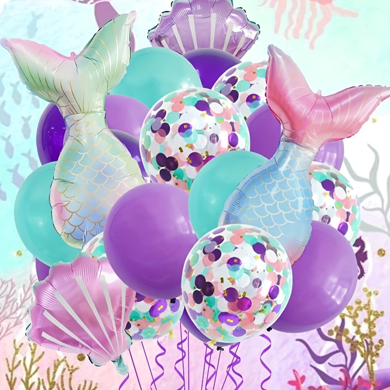 

dazzling Cartoon" 20-piece Mermaid Tail Balloon Set - Ocean Theme Party Decorations, Aluminum Foil, Perfect For Birthdays & Celebrations, Ages 14+