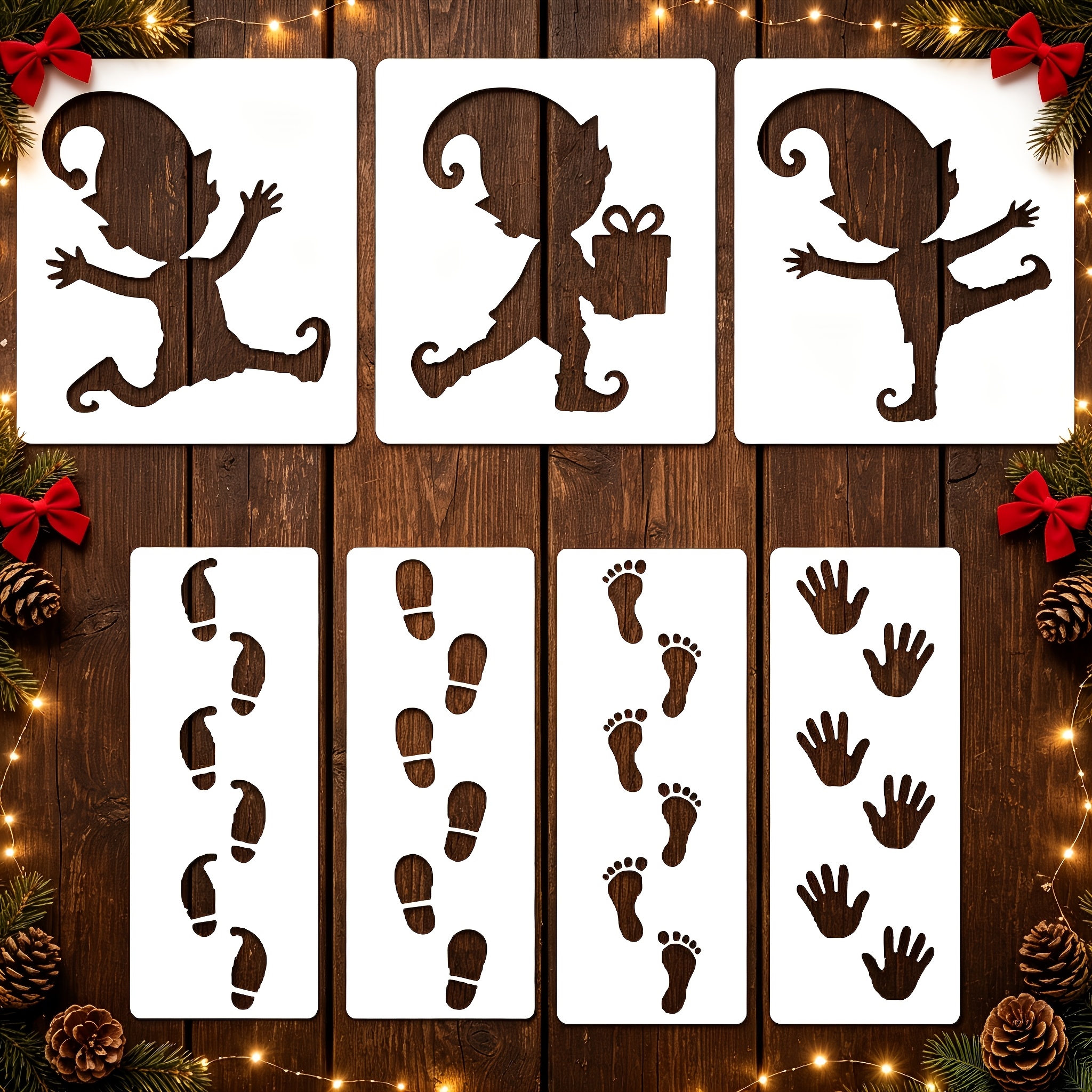 TEMU Set di 7 stencil per gnomi natalizi, con di piedi e , stencil da disegno in plastica, stencil per di piedi natalizi, stencil per lavoretti con