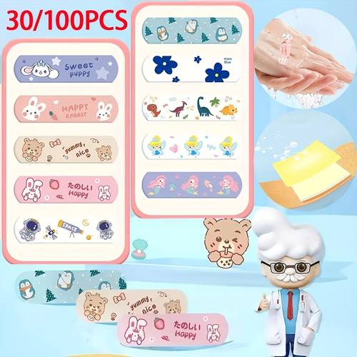 30 100pcs cartoon patterned sports tape bandages protective patches anti friction stickers made of flexible pe material strong and durable suitable for cuts and in