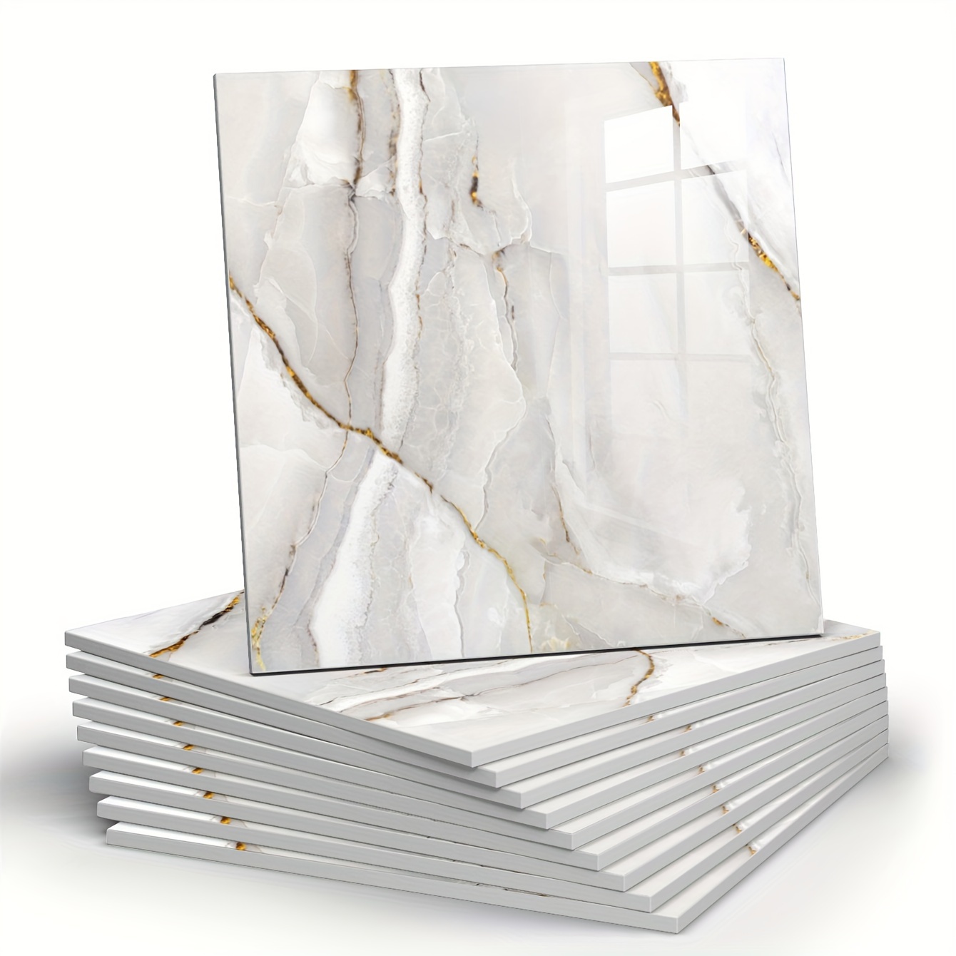 10pcs Self-adhesive Marble Tile Wall Stickers - Waterproof & Moisture-resistant Pvc For Kitchen And Bathroom Renovation, & Remove
