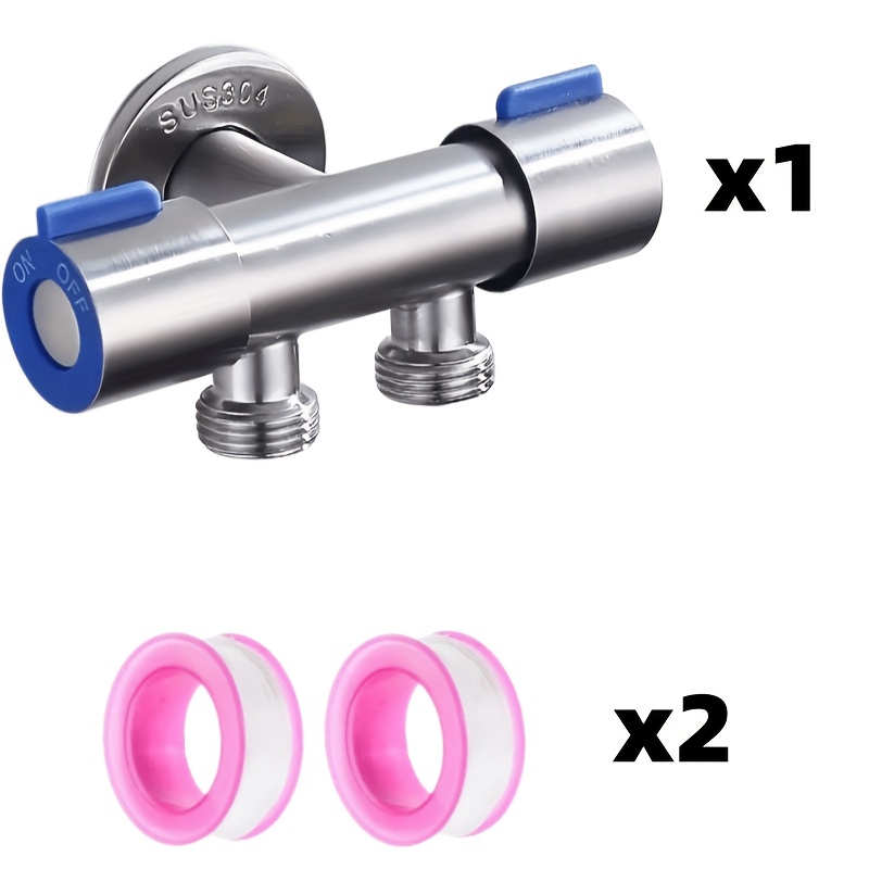 TEMU 3-pack (includes 1stainless Steel Water Diverter Valve + 2 Ptfe Tapes). Independent Switch Control, 1-inlet 2-outlet Bathroom Water Splitter.