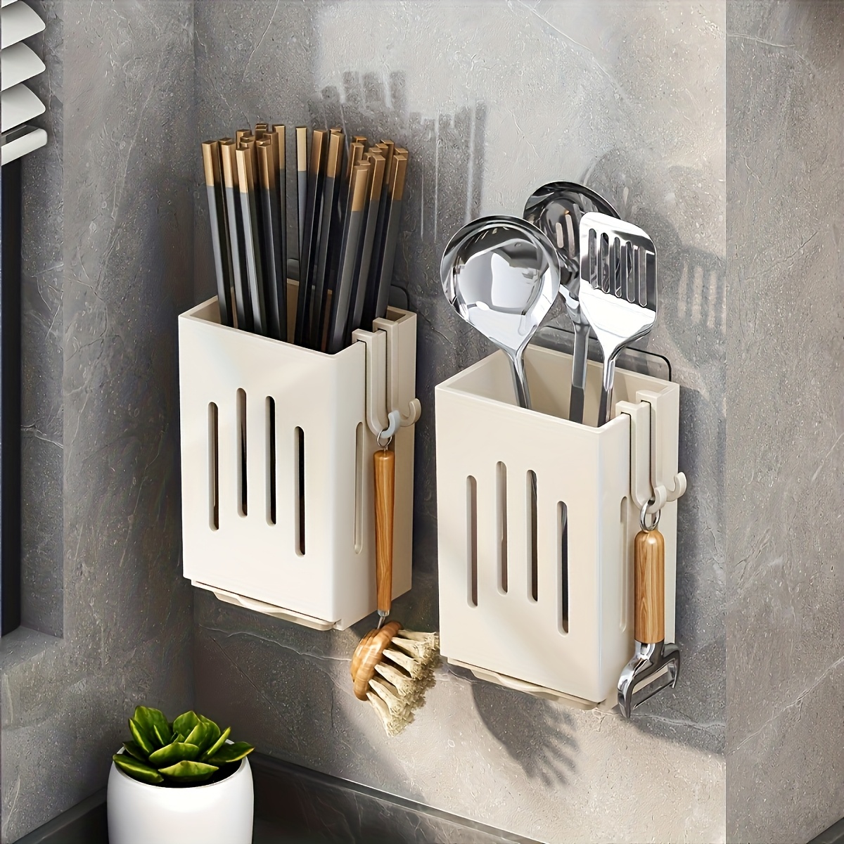 TEMU 2pcs Multifunctional Tableware Rack, Tableware Storage Box, Waterproof, Corrosion-proof, Rust-proof Tableware Storage Tube, To Nail Or Drill,