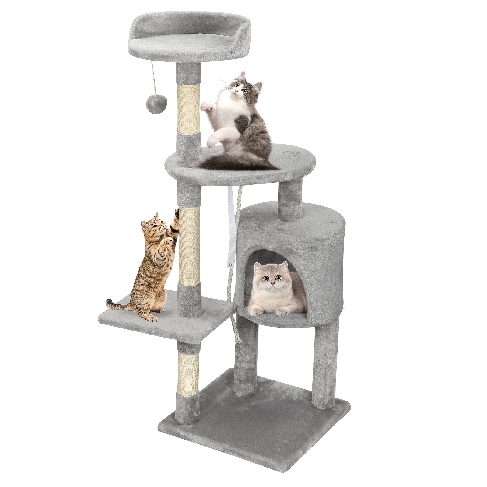 Scratching Post With Scratching Posts And Scratching Surfaces - 112 Cm With Multiple Platforms For Indoor Cats, Beige Brown Gray