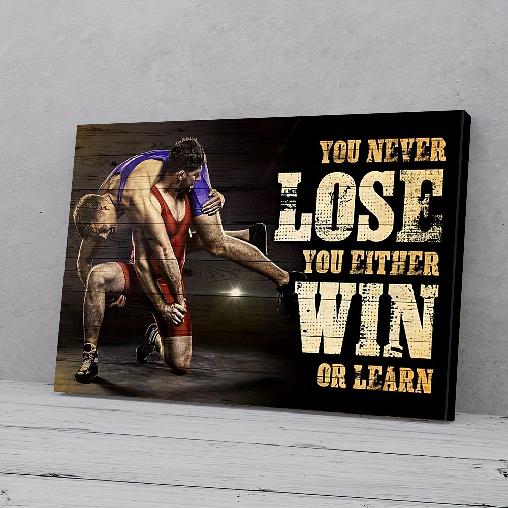 

1pc Wooden Framed Decor, Wrestling You Never Lose You Either Win Or Learn Canvas Decor Wall Art For Bedroom Living Room Home Walls Decoration With Frame Ready To Hang 11.8inx15.7inch