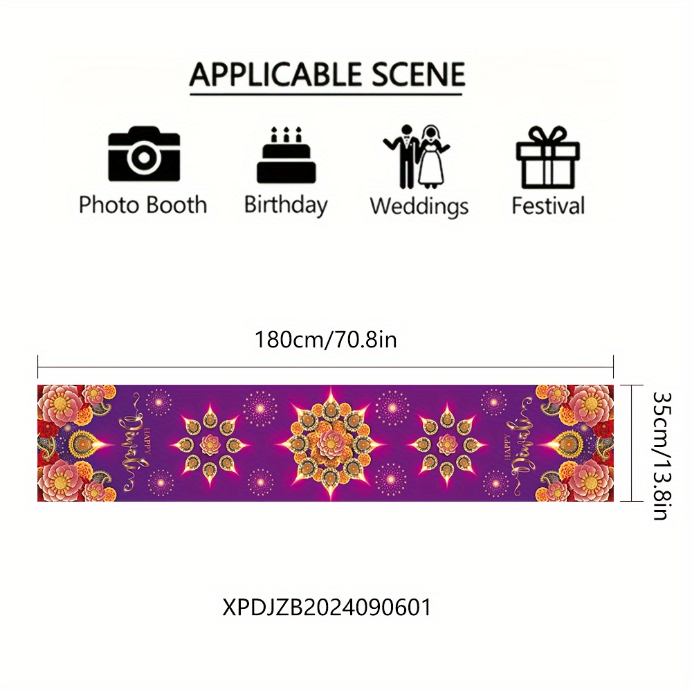 TEMU 1pc, Diwali Table Flag, 180cm X 35cm/70.8in X 13.8in, Diwali Party Decoration Table Flag, Diwali House Dining Table Table Flag, Diwali Happy