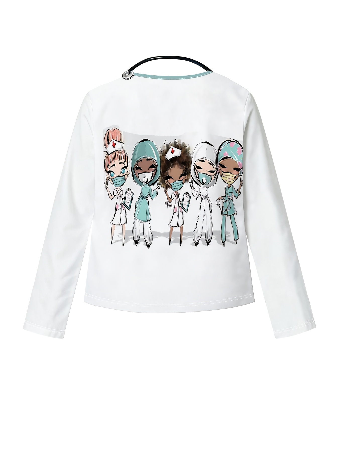 ladies size long sleeve cartoon print cardigan workwear