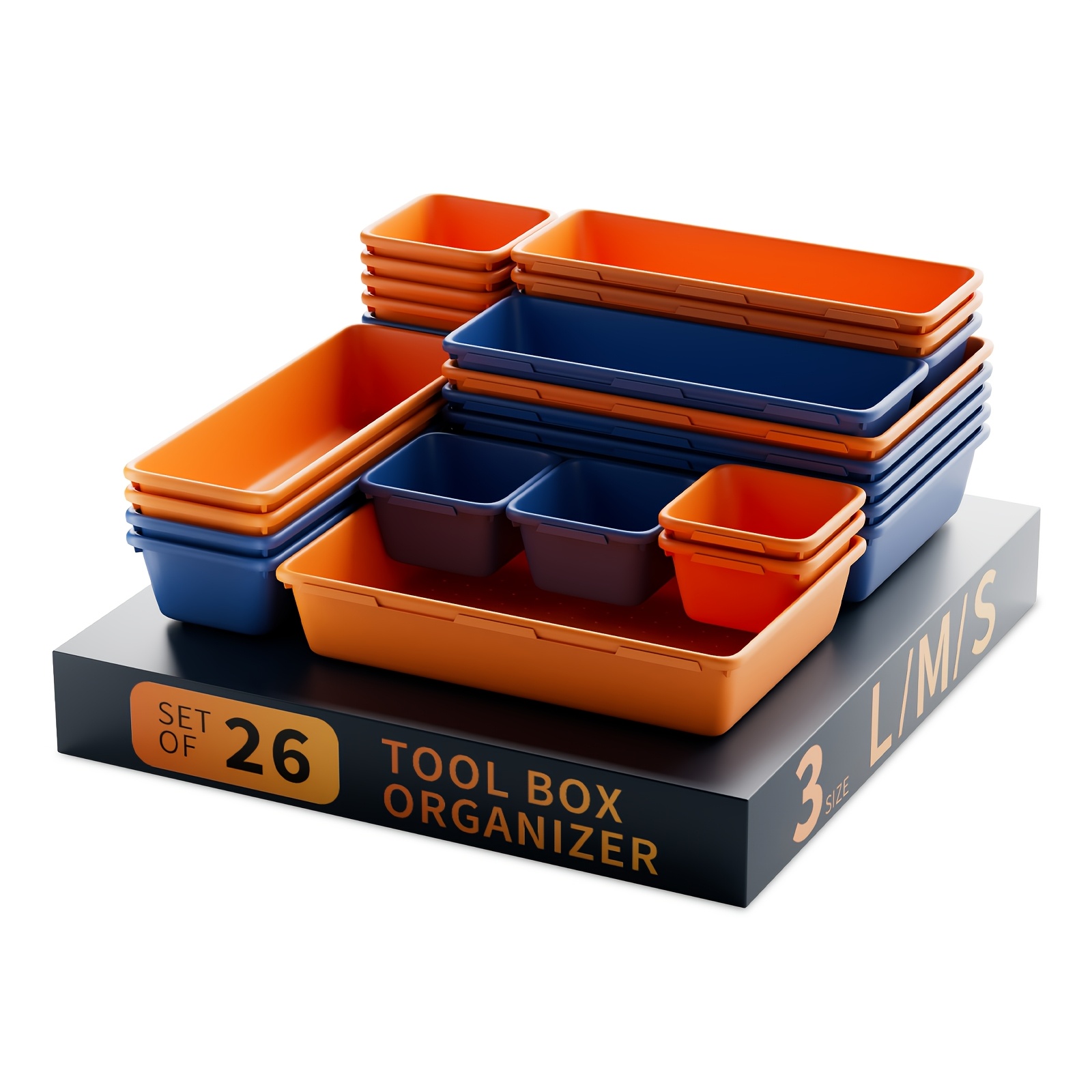 26/60pcs/set Plastic Tool Drawer Organizer Trays With 26/60 Compartments, Stackable Storage For Tools & Parts, Versatile
