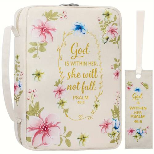 floral bible cover for women with zipper and handle large capacity scripture case with pen holders and pockets christian gift for ladies inspirational book bag travel church organizer tote