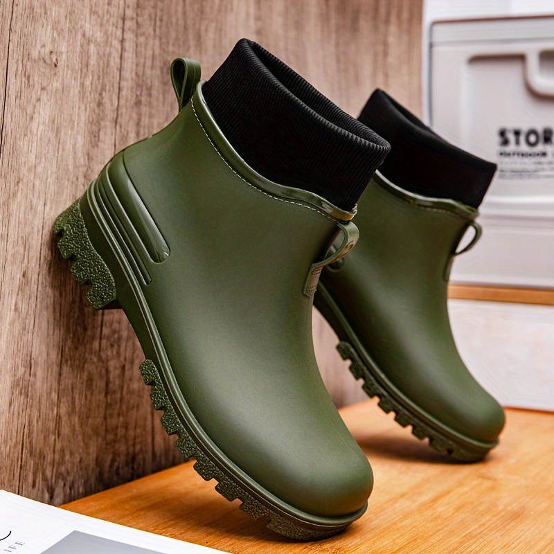 TEMU Women's Fashion Rain Boots Short Ankle Fwrapped Warm Weatherproof Unisex Rain Boots Work Anti-slip Thick Soles Rubber Shoes Outdoor Car Wash