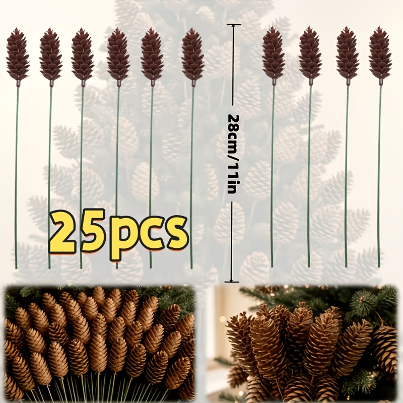 TEMU 25pcs Artificial Pinecones, Christmas Wreaths, Bouquets, Wedding And Home Party Decorations, Pe Artificial Pinecones, Christmas Home Decor,
