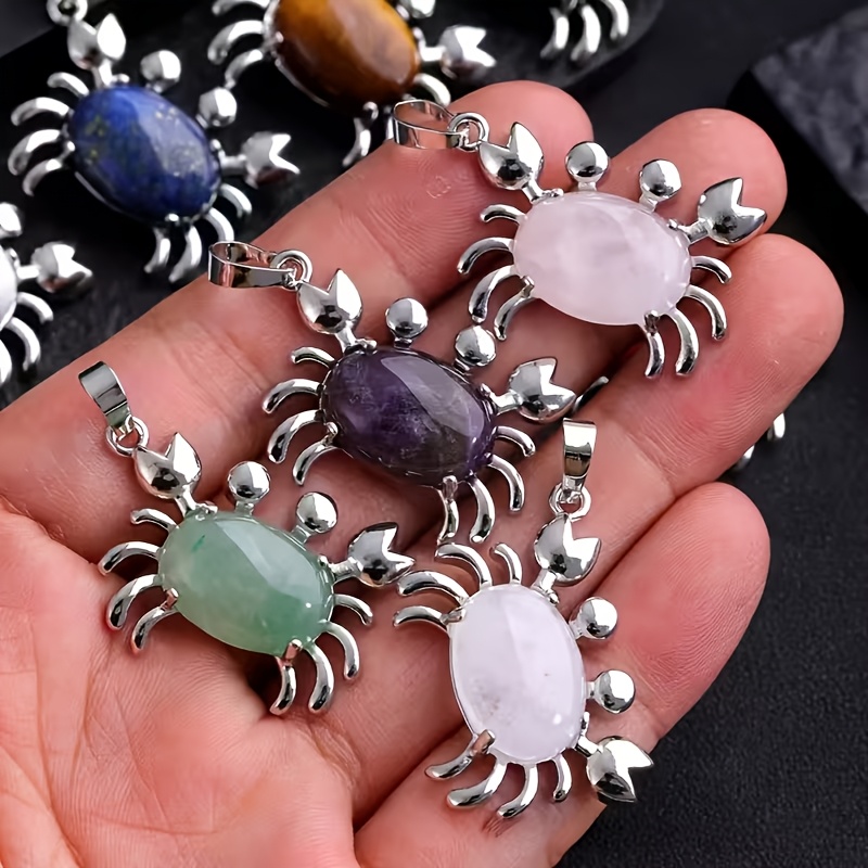 Cute Natural Stone Little Crab Pendant Set, 6/14pcs