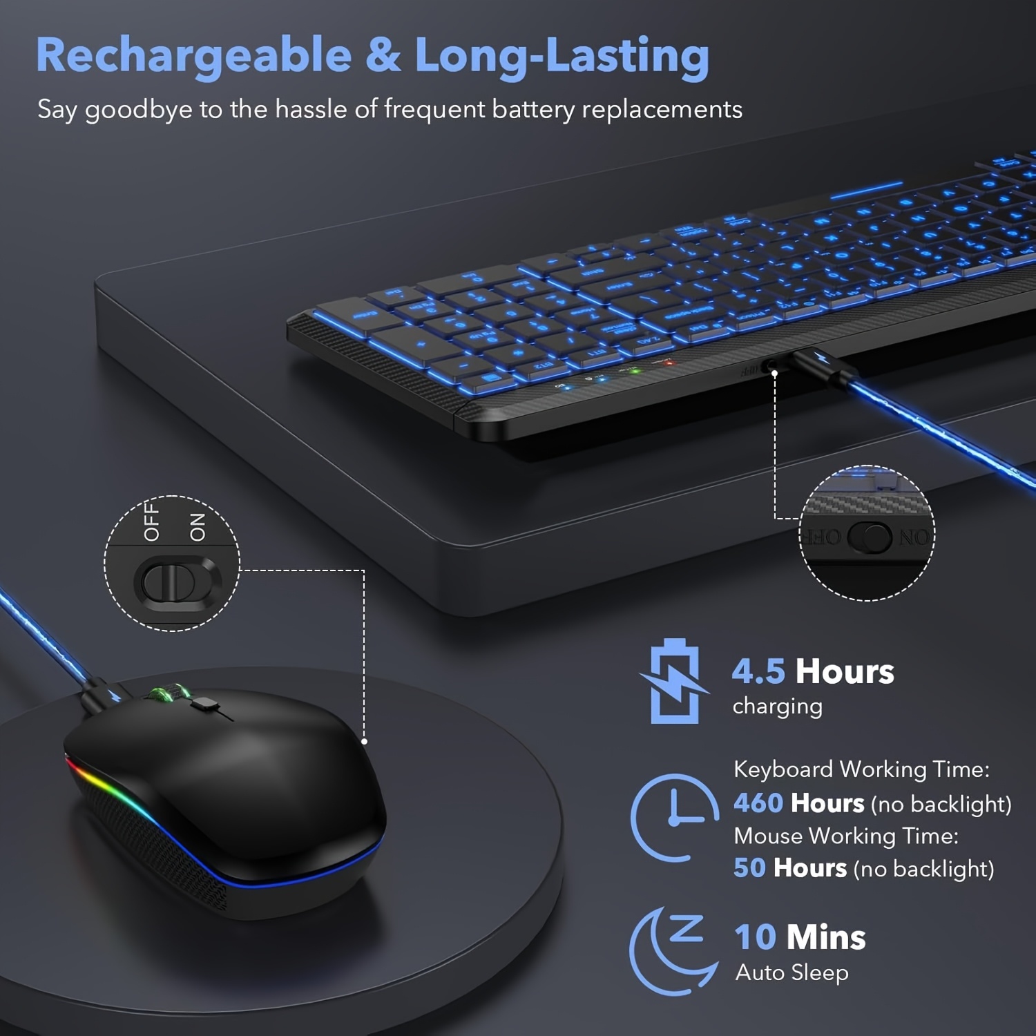Wireless Wireless Keyboard And Mouse, Compact Multi-Device Mini Keyboard, Connects with Up to 3 Devices, Slim And Portable Travel Backlit Cordless Set, RGB Quiet Mouse, Compatible with Mac, Ios, Android, And Ipad (Black)
