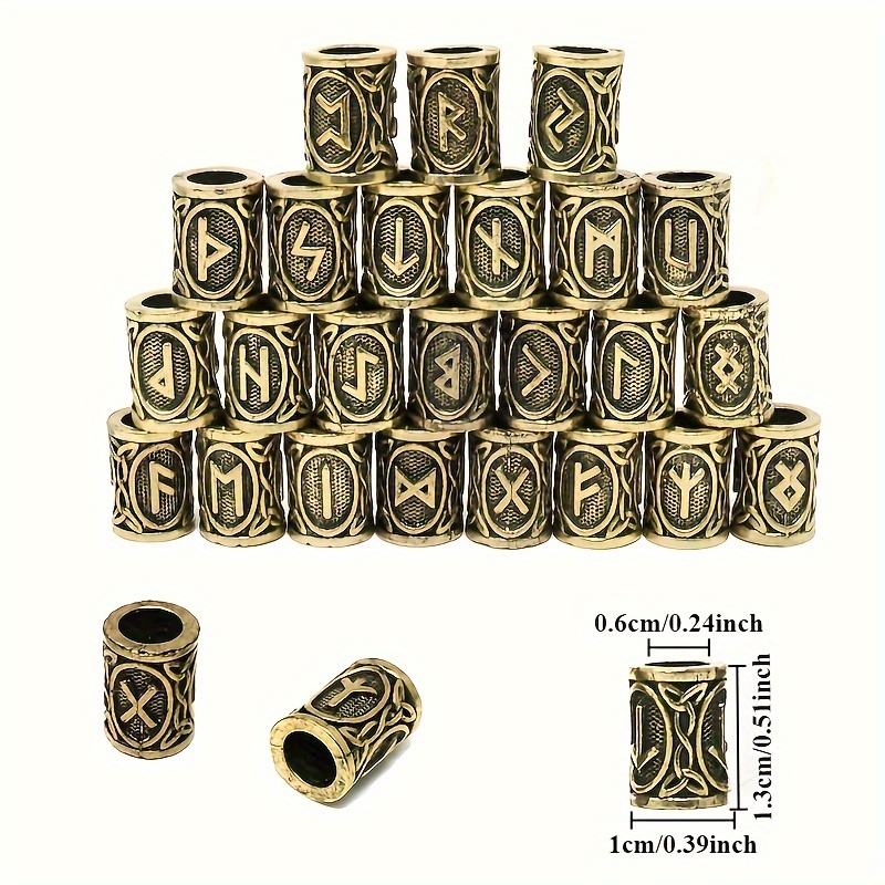 24 шт. сплавные бусины с викингскими руническими символами для скрывания длинных волос на браслетах, ожерельях или аксессуарах для головы (24 типа) мужские украшения в нордическом стиле подробные сведения 5