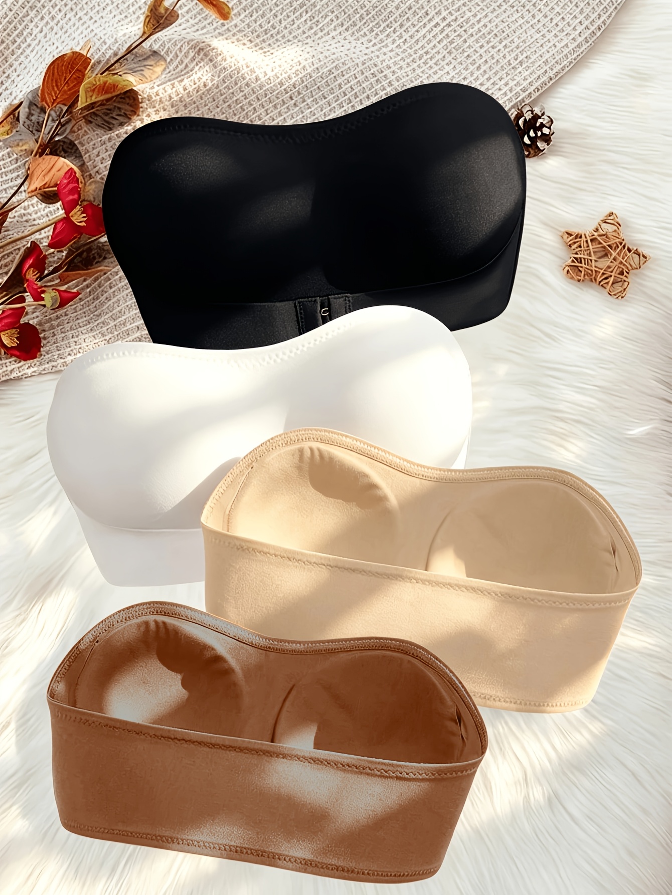 4pcs Women's Strapless Wireless Daily Bra Set, Soft Support