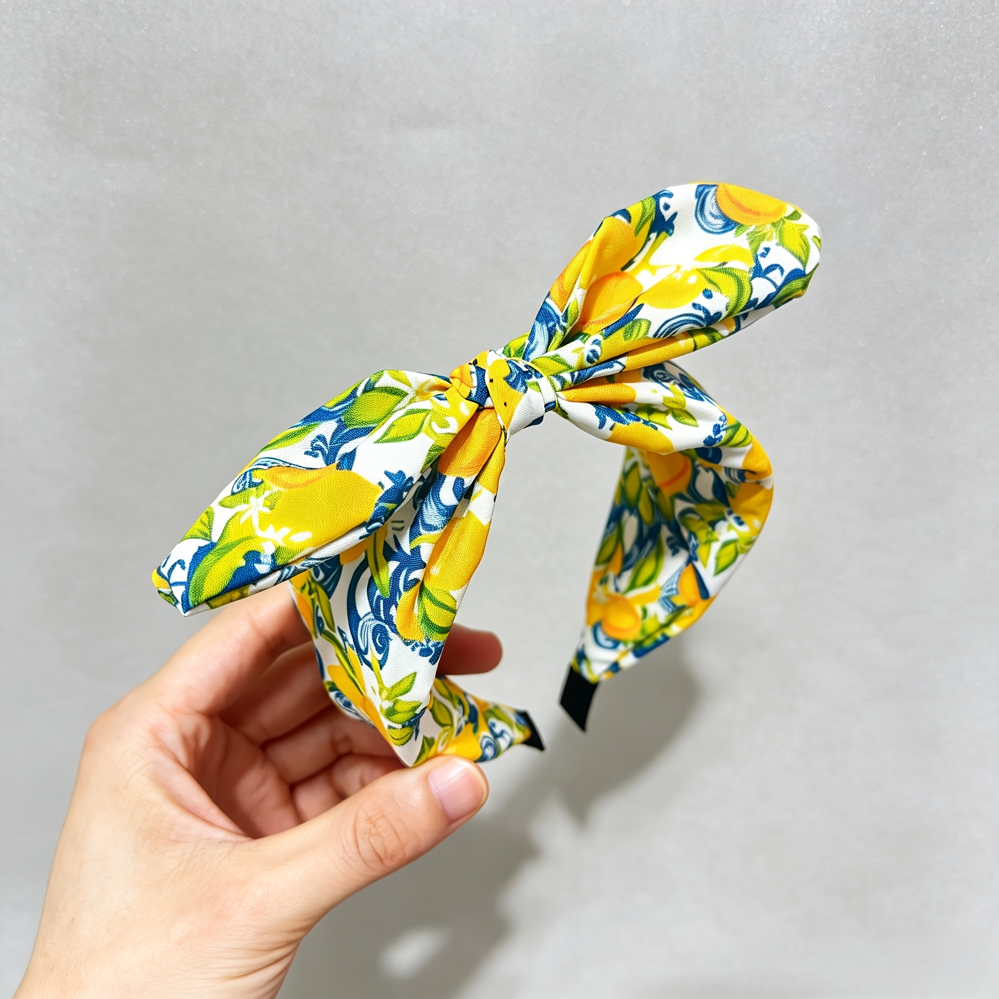 TEMU 1pc Women's Wide Headband With Sweet Bowknot In Refreshing Spring And Summer Lemon Fruit Style, Versatile Hair Accessory For Daily Casual