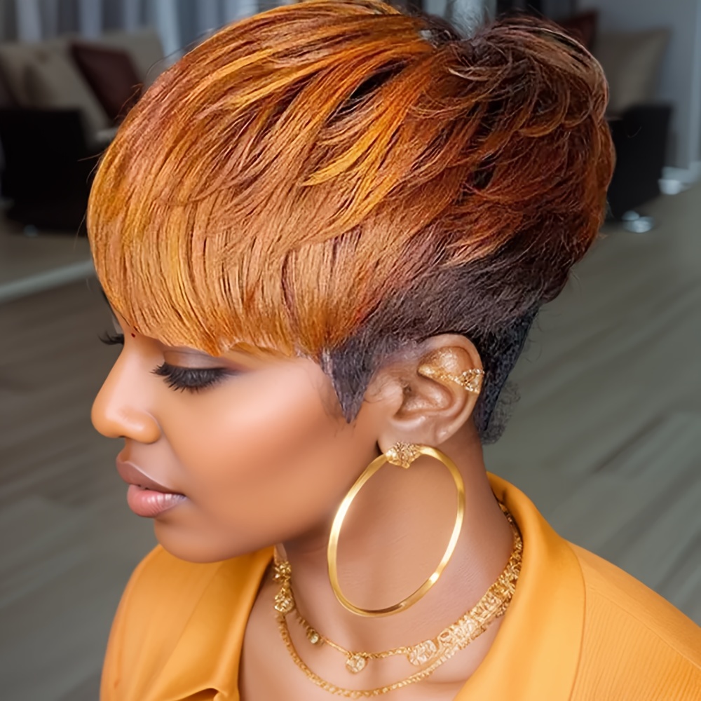 TEMU Elegant Ombre Short Straight Wig With Bangs - Natural Layered Synthetic Hair For Women, Halloween, Christmas & Music Festivals