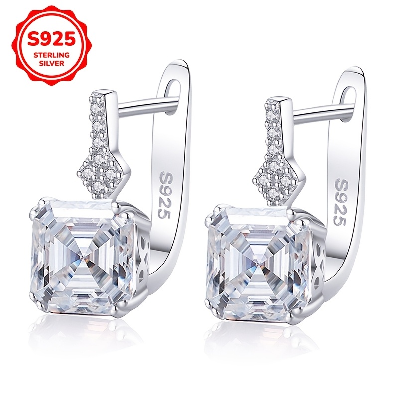 925 Silver CZ Sugar Cube Stud Earrings, 0.16oz
