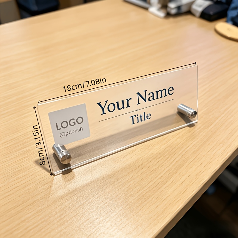 TEMU Placa de identificación acrílica personalizada de 1 pieza, letrero personalizado para escritorio o pared con logo