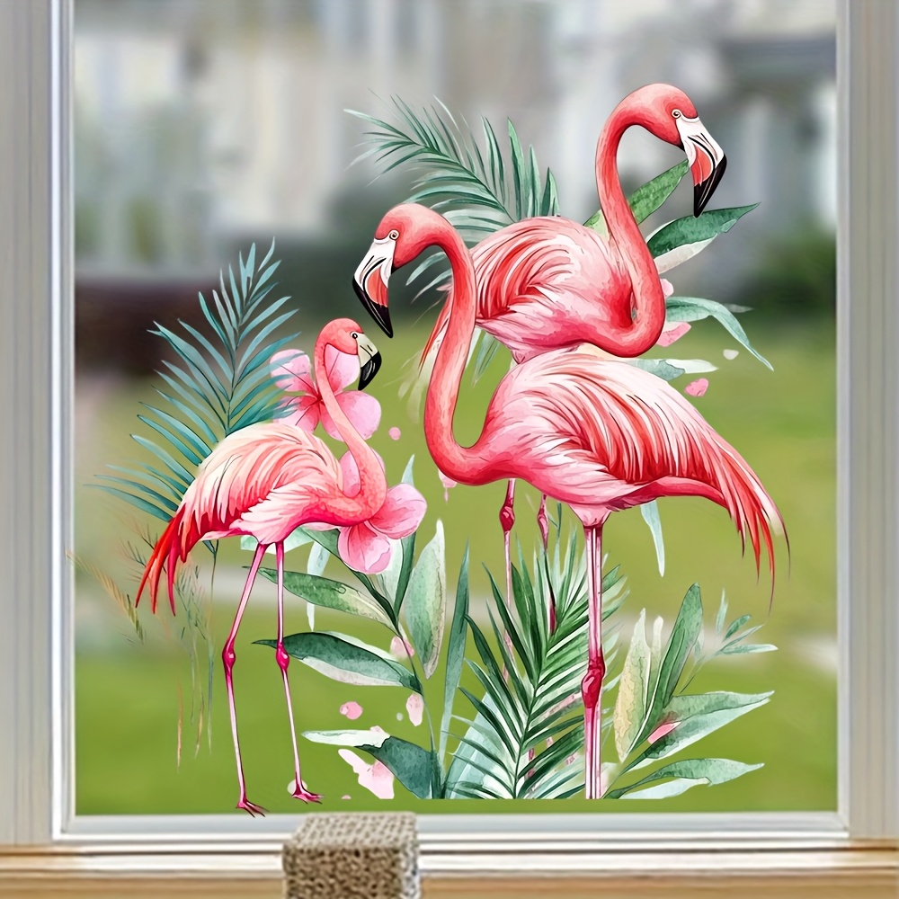 1pc Vibrant Pink Flamingos & Window Sticker, Removable -and-stick Decal For Bedroom, Living Room,, Art , Window Decoration | Art Deco Design | Sticker, Window Sticker Decor