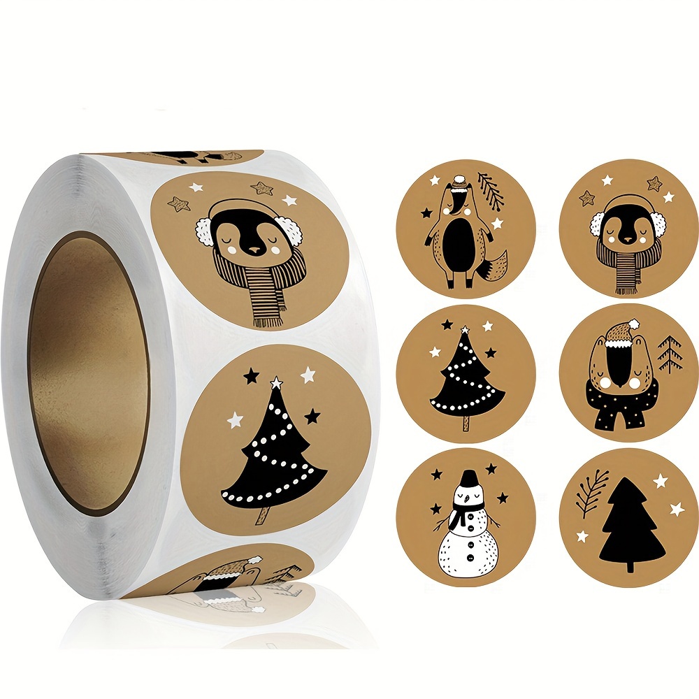 

500 Sheets/roll Kraft Paper Christmas Stickers Round Christmas Labels Used For Envelope Sealing Gift Decoration Store Product Packaging Stickers