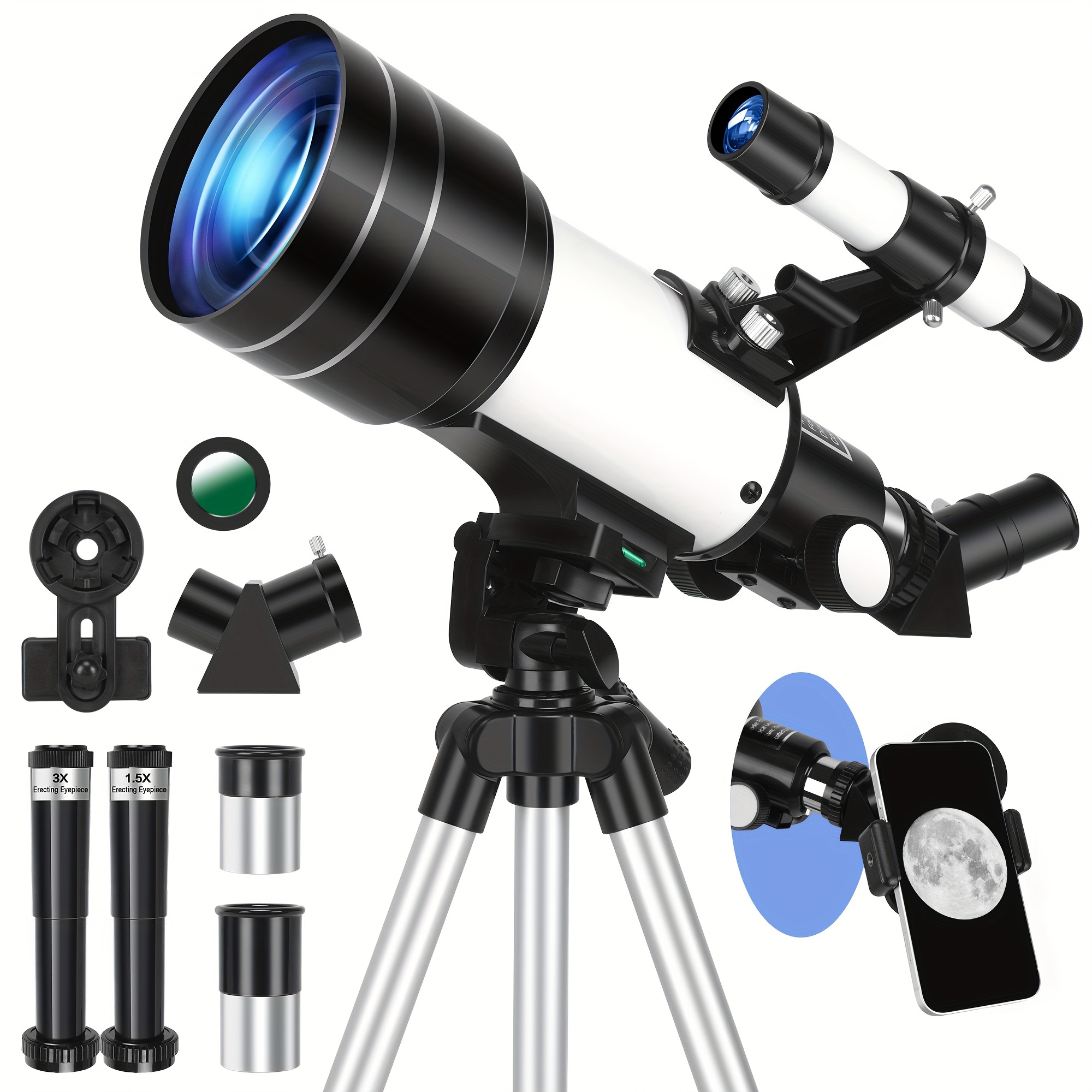 

Telescope, Telescope For Adults, 70mm Aperture 400mm Portable Refractor Telescopes For Astronomy Beginners, Travel Telescopes Az Mount Fully Multi-coated Optics With Phone Adapter