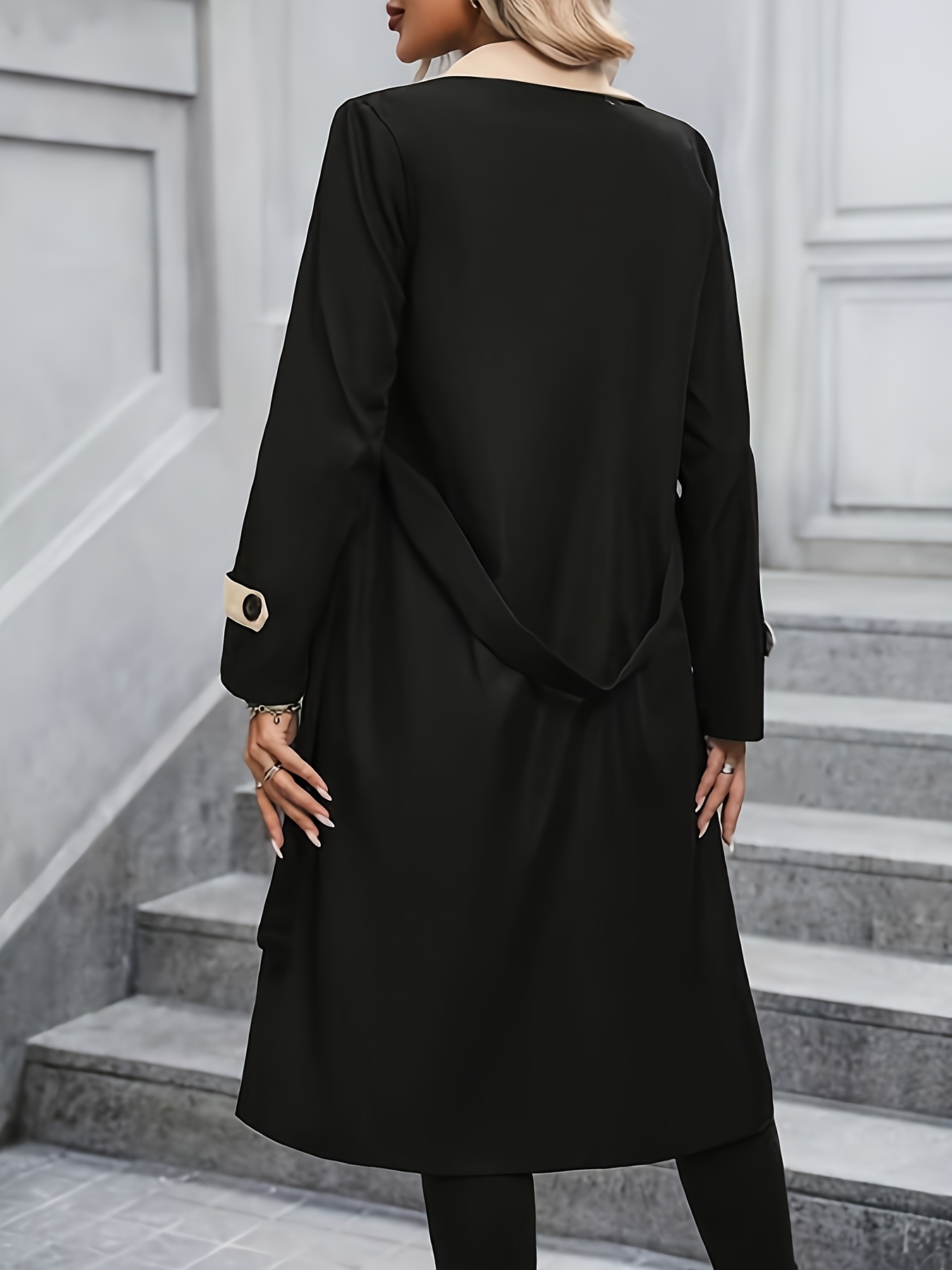 womens elegant black length trench coat notch lapel Temu United