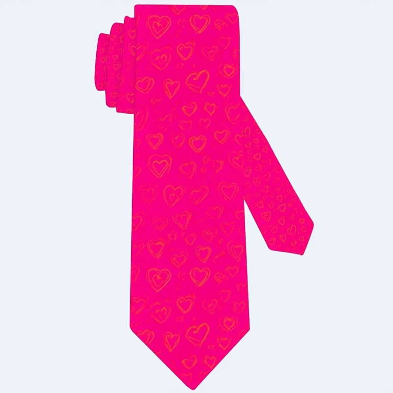 TEMU 1pc, Heart Pattern Printed Tie, Soft And Stylish Accessory For Weddings, Dates, Parties, Casual Wear, Easy To Clean, A As A Gift - Perfect For
