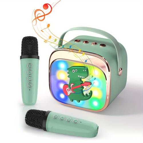 2 microphones mini karaoke machine with colorful lights outdoor portable speaker led lights suitable for birthday parties family christmas halloween gifts birthday gifts