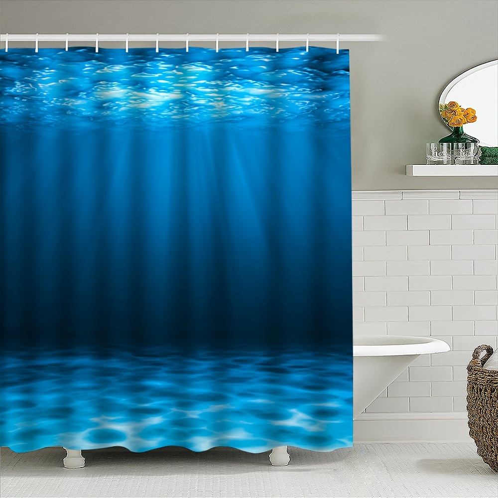 

Woven Polyester Shower Curtain, Ocean Theme Print, All-season Waterproof Bathroom Partition With 12 Free Hooks - Machine Washable, Extra Large Blue Oceanic Design For Bath Decor And Window Privacy