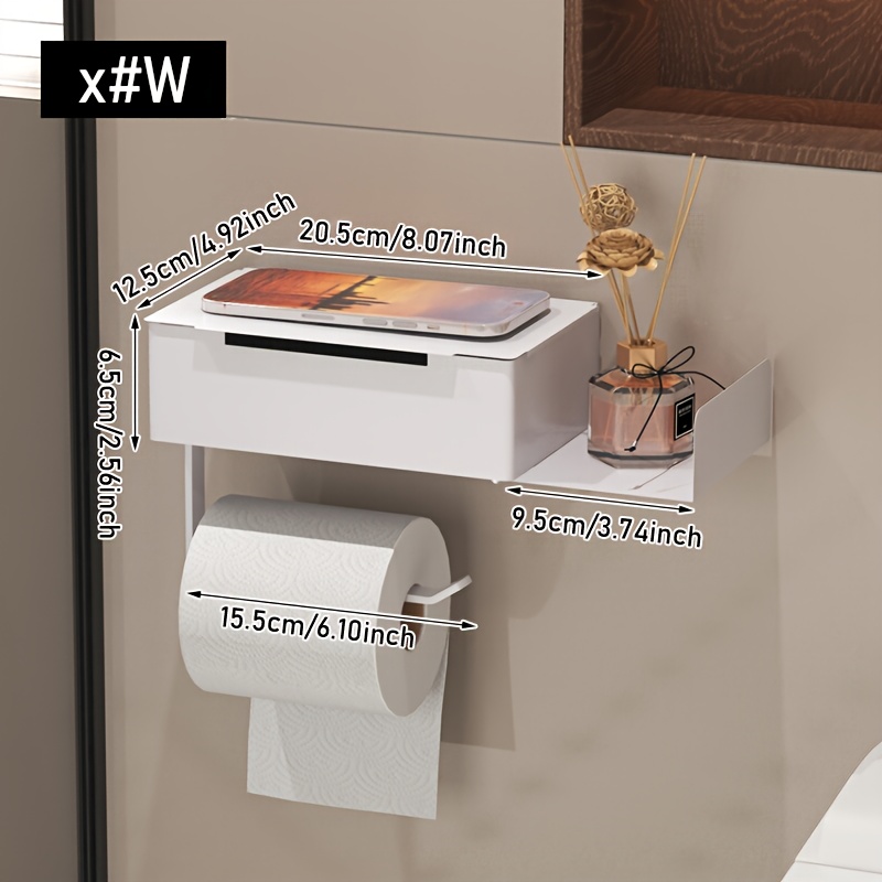 Image of /black Bathroom Tissue Box With Shelf, Wall Mounted Non Drilling Roll Paper Holder, Household Wet Wipe Box, Toilet Paper Holder, Phone Holder, Suitable For Toilet Paper Storage, Bathroom Decoration