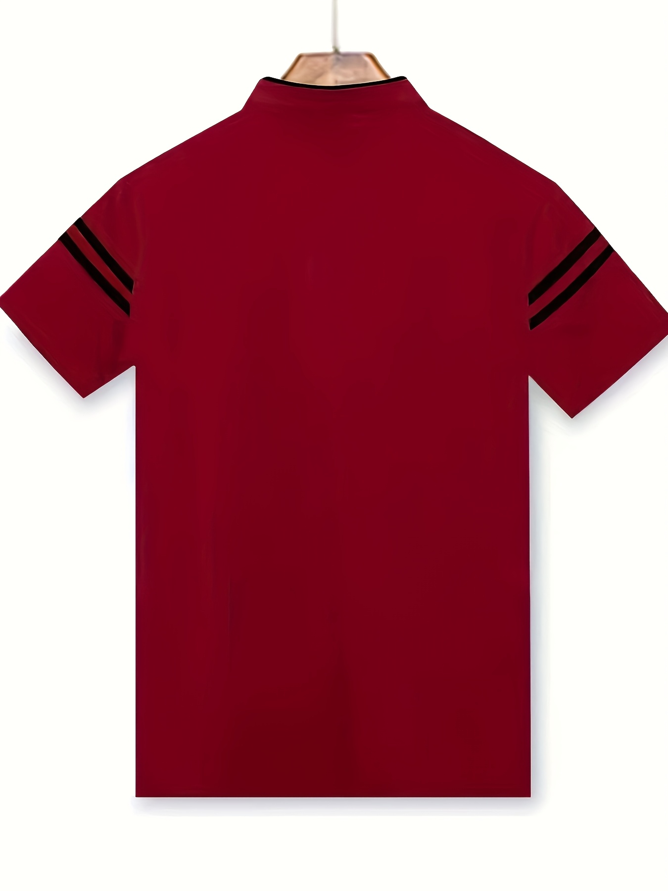Summer Men's T-Shirt, Solid Color Stand Collar Striped Short Sleeve Shirt, Suitable for Sports, Outdoor, Casual