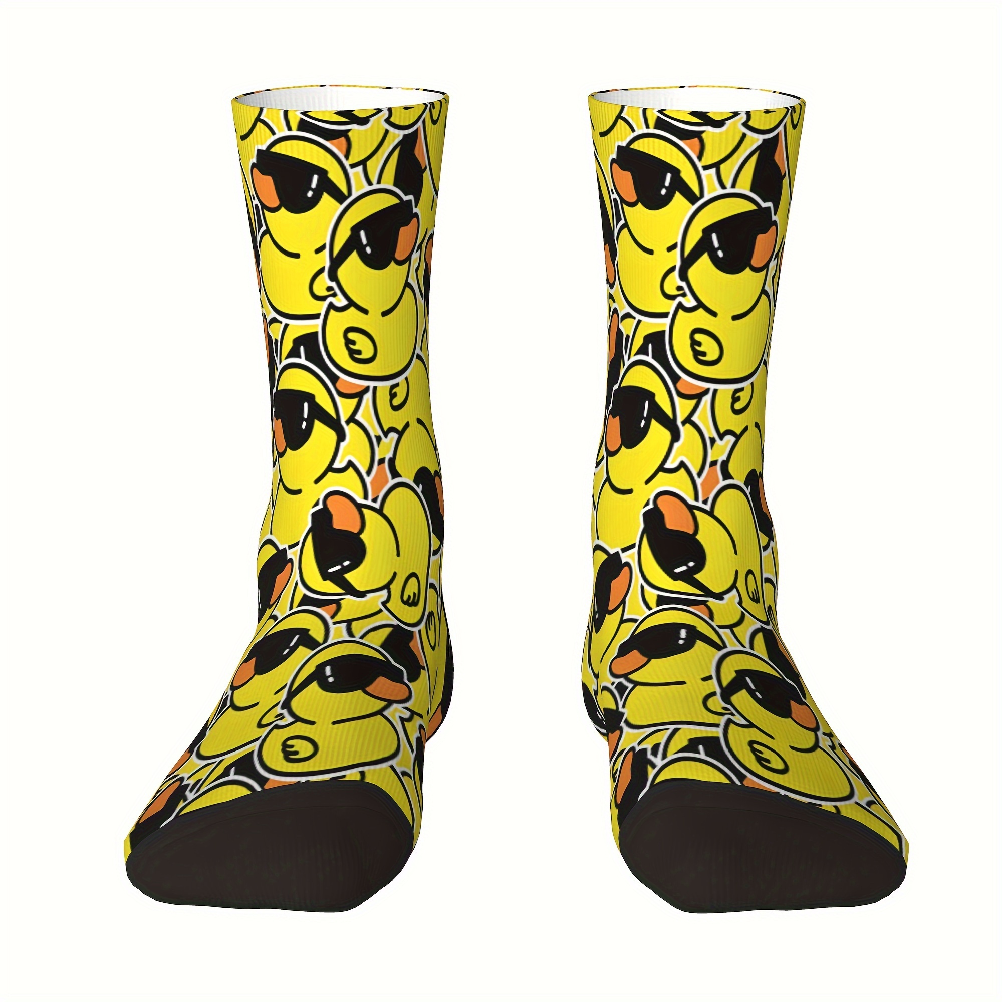 

Cute Yellow Rubber Duck Print Men's Winter Crew Socks, Cozy & Novelty Casual Sports Socks, Fun Quirky Gift For Him