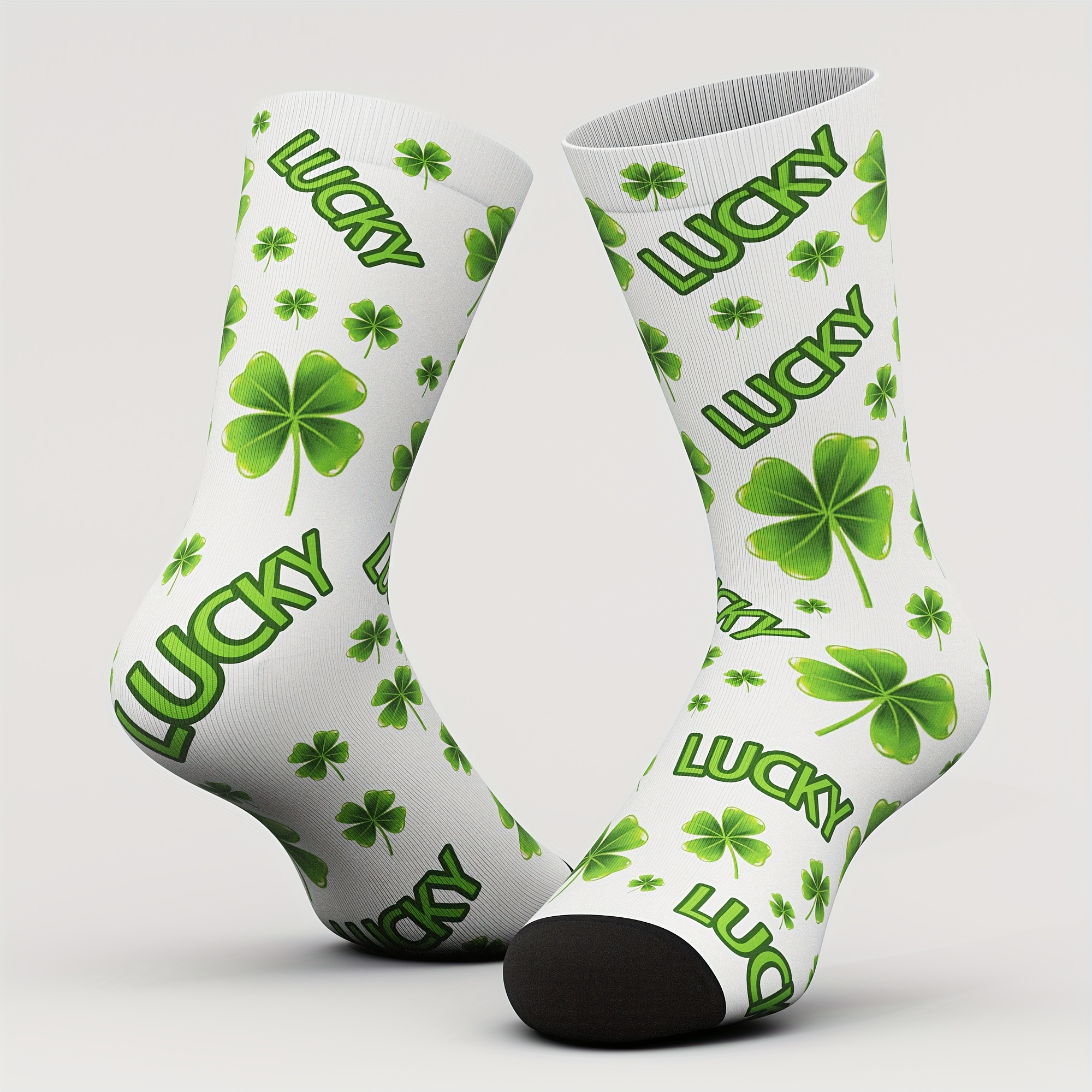 

Clover Pattern 1 Pair Men's Mid-calf Crew Socks, Breathable Comfy Casual Socks Sports Socks For Basketball Running