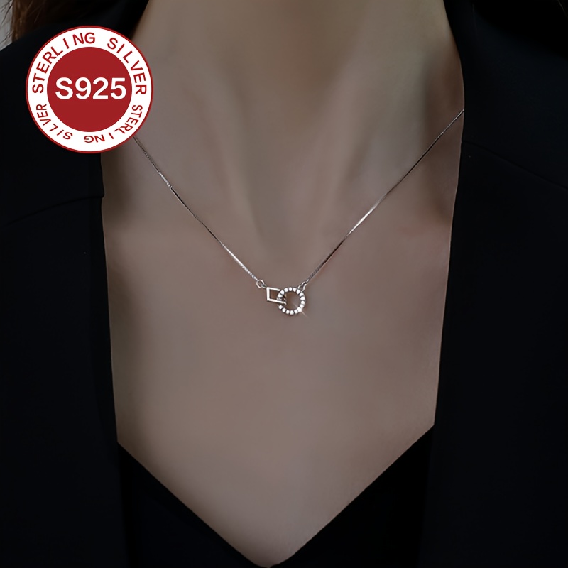 

925 Hypoallergenic Geometric Round Interlocking Minimalist Necklace Light Luxury Design Clavicle Chain Ins Cold Wind Valentine's Day Day Gift For Women Gift Anti-oxidation Storage Gift Box 2g