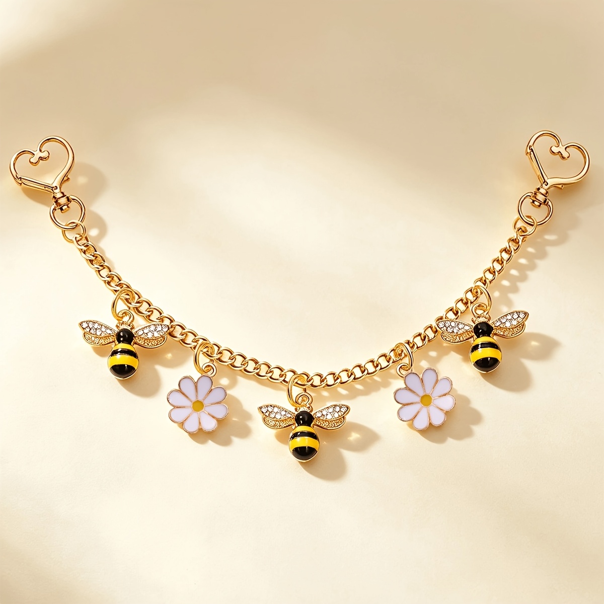 TEMU 1pc Rhinestone-studded White Daisy Bag Chain Heart Clasp Metal Decorative Chain Cute Oil Flower Pendant All-match Accessory Sparkling Flower Bag