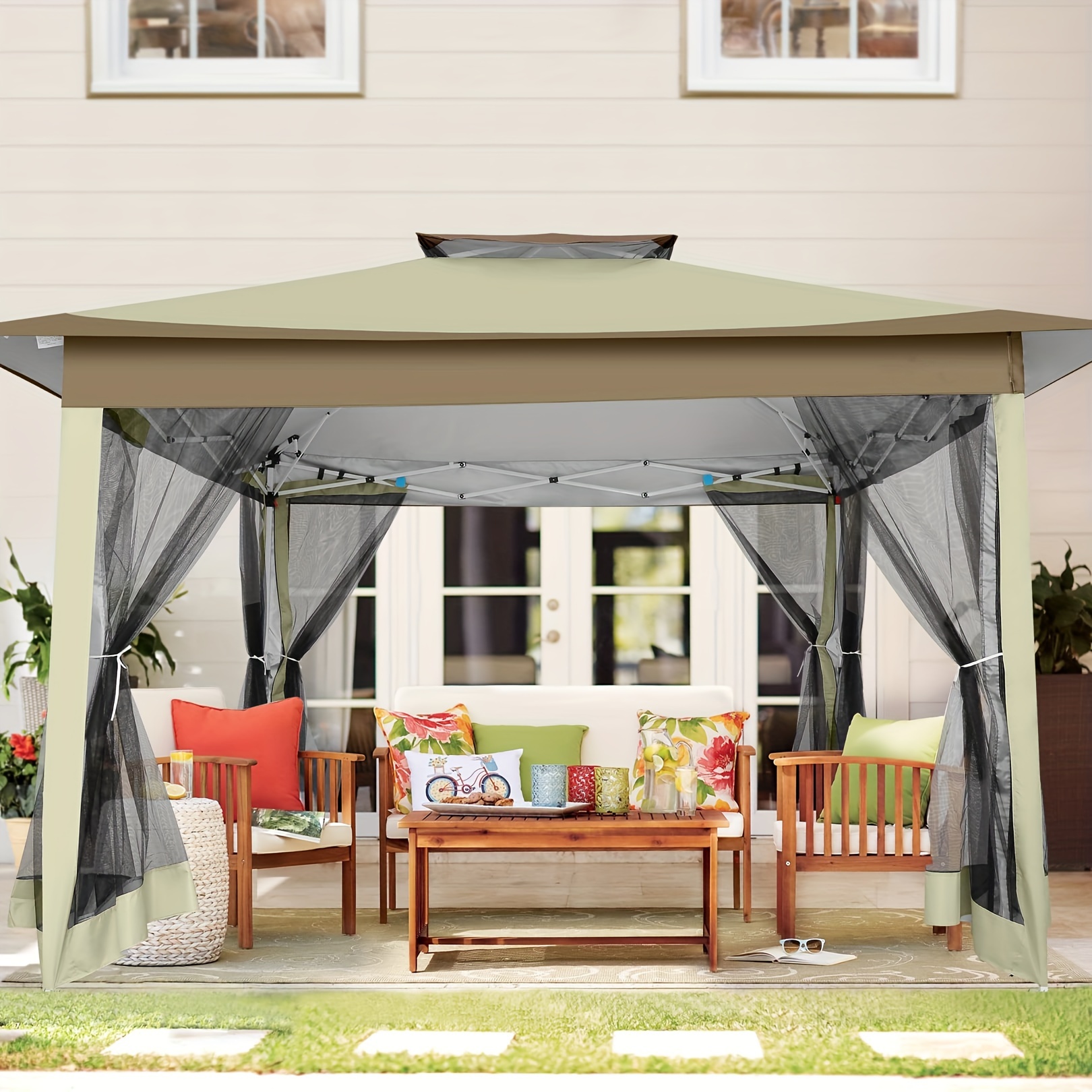 

Pop Up Gazebo, 10x10ft Outdoor Gazebo With Mosquito Netting, Patio With Sidewalls For Garden, Camping, And Parties, Backyard With Vented Top, Storage Bag, Sandbags